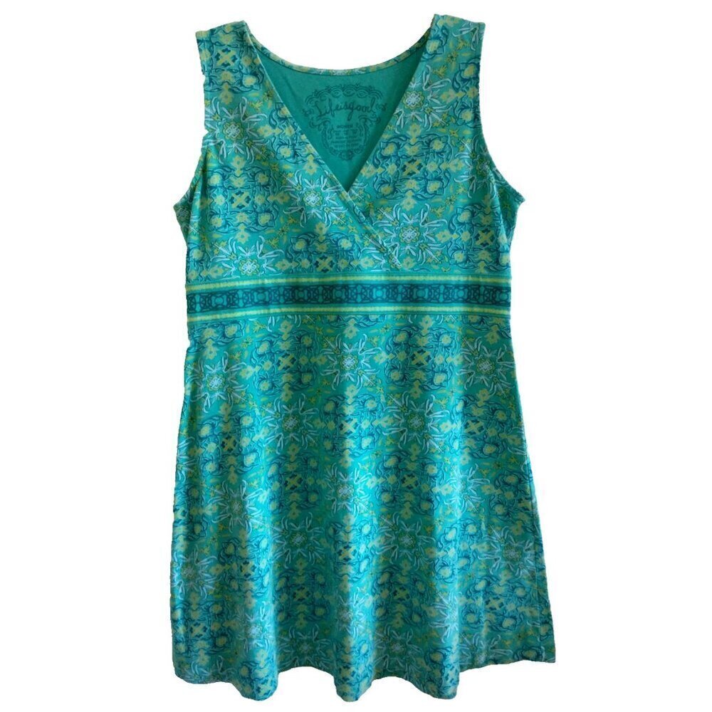 Life is Good Dress Fit & Flare Turquoise Stretch Knee Length Surplice V-Neck- 14